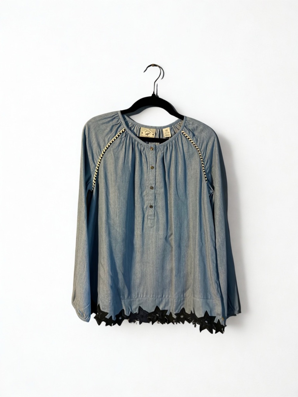 Scotch & Soda Light Blue Chambray Star-Hem Peasant Top